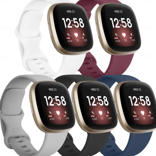 5 Pack Bands Compatible with Fitbit Versa 4 / Sense 2 / Versa 3 / Sense Bands Women Men Classic Soft Silicone Sport Band Replacement Wristband Strap