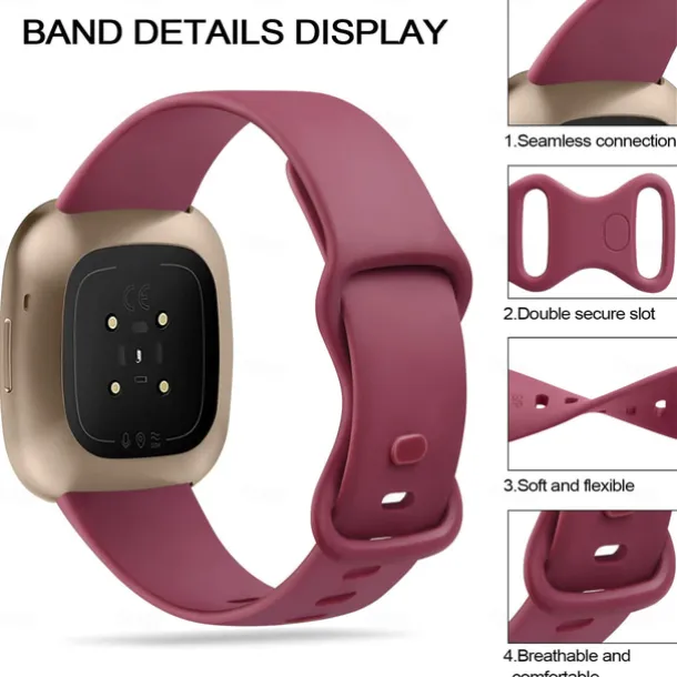 5 Pack Bands Compatible with Fitbit Versa 4 / Sense 2 / Versa 3 / Sense Bands Women Men Classic Soft Silicone Sport Band Replacement Wristband Strap