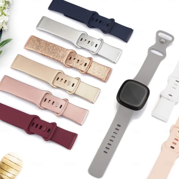 5 Pack Bands Compatible with Fitbit Versa 4 / Sense 2 / Versa 3 / Sense Bands Women Men Classic Soft Silicone Sport Band Replacement Wristband Strap