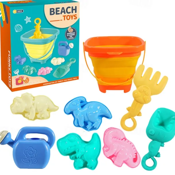 8 Pack Collapsible Foldable Beach Sand Buckets and Shovels Set - Beach Toys for Kids with Sand Molds Silicone Beach Sand Pails for Travel Kids and Toddlers