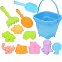 12 Pack Collapsible Foldable Beach Sand Buckets and Shovels Set - Beach Toys for Kids with Sand Molds Silicone Beach Sand Pails for Travel Kids and Toddlers
