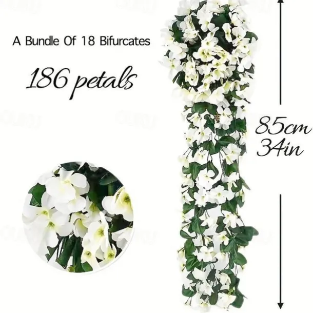 1 Pack, Hanging Artificial Flowers Basket 34“, Fake Hanging Plant, Silk Orchid Flowers, Faux Flower Arrangement, Garden Lawn Decor, Home Decor, Room Decor, Front Door Yard Decor,Wedding Decoration