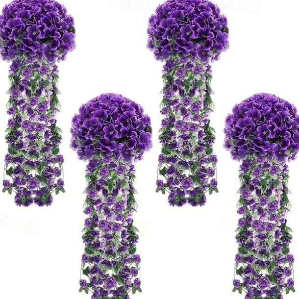 1 Pack, Hanging Artificial Flowers Basket 34“, Fake Hanging Plant, Silk Orchid Flowers, Faux Flower Arrangement, Garden Lawn Decor, Home Decor, Room Decor, Front Door Yard Decor,Wedding Decoration