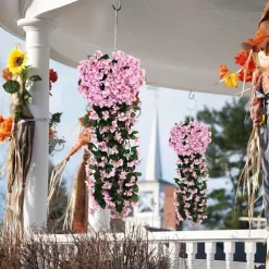 1 Pack, Hanging Artificial Flowers Basket 34“, Fake Hanging Plant, Silk Orchid Flowers, Faux Flower Arrangement, Garden Lawn Decor, Home Decor, Room Decor, Front Door Yard Decor,Wedding Decoration