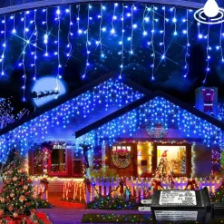 1 Pack Icicle Christmas Lights, 10M 400 LED 8 Modes and Timer With 60 Drops, Icicle Christmas Lights with Timer, Waterproof Connectable Outdoor String Lights for Holiday, Wedding, Christmas
