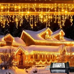 1 Pack Icicle Christmas Lights, 10M 400 LED 8 Modes and Timer With 60 Drops, Icicle Christmas Lights with Timer, Waterproof Connectable Outdoor String Lights for Holiday, Wedding, Christmas