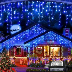1 Pack Icicle Christmas Lights, 10M 400 LED 8 Modes and Timer With 60 Drops, Icicle Christmas Lights with Timer, Waterproof Connectable Outdoor String Lights for Holiday, Wedding, Christmas