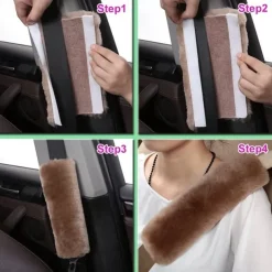 2 Pack Imitation Sheepskin Seat Belt Pads, Soft Shoulder and Neck Cushion, Imitation Wool, Car Interior Accessory