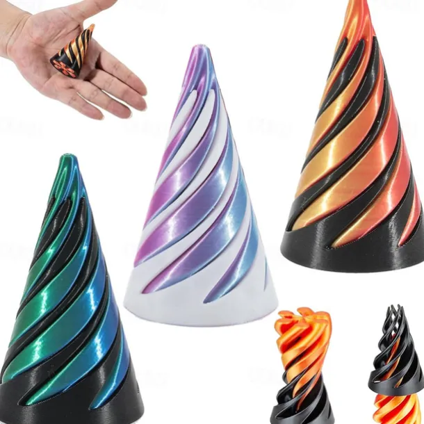 5 Pack Impossible Pyramid Passthrough Sculpture, Pass Through Pyramid Fidget Toy 3D Printed Spiral Cone Fidget Toy, Mini Vortex Thread Illusion, Desktop Deco Souvenir Gift Mini Stress Relief Desk Toy