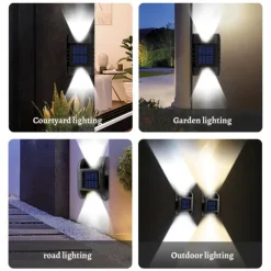 2 Pack 2LED Solar Wall Light UP and Down Illuminate Outdoor Sunlight Lamp IP65 Waterproof Modern Decor for Home Garden Porch, Black