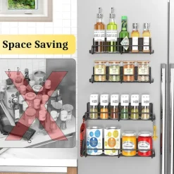 1 Pack Magnetic Spice Rack Organizer, Magnetic Spice Rack for Refrigerator, Magnetic Shelf for Holding Spices, Jars, Bottle, Metal&Black