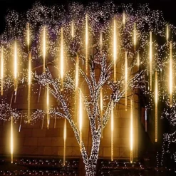 4 Pack Meteor Shower Rain String Lights 50cm Outdoor Christmas Lights Outdoor Decorations 100-240V 32 Tubes 960LED String Lights Waterproof for Christmas Wedding Party Christmas Trees Holiday Wedding