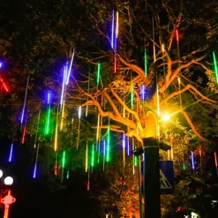 4 Pack Meteor Shower Rain String Lights 50cm Outdoor Christmas Lights Outdoor Decorations 100-240V 32 Tubes 960LED String Lights Waterproof for Christmas Wedding Party Christmas Trees Holiday Wedding