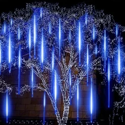 4 Pack Meteor Shower Rain String Lights 50cm Outdoor Christmas Lights Outdoor Decorations 100-240V 32 Tubes 960LED String Lights Waterproof for Christmas Wedding Party Christmas Trees Holiday Wedding