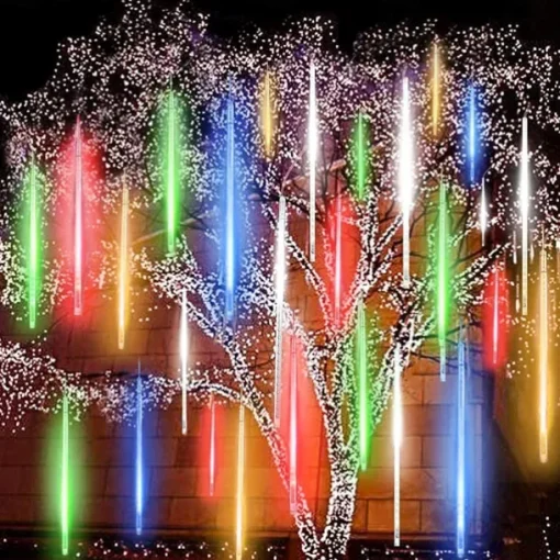 4 Pack Meteor Shower Rain String Lights 50cm Outdoor Christmas Lights Outdoor Decorations 100-240V 32 Tubes 960LED String Lights Waterproof for Christmas Wedding Party Christmas Trees Holiday Wedding