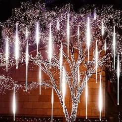 4 Pack Meteor Shower Rain String Lights 50cm Outdoor Christmas Lights Outdoor Decorations 100-240V 32 Tubes 960LED String Lights Waterproof for Christmas Wedding Party Christmas Trees Holiday Wedding