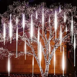 4 Pack Meteor Shower Rain String Lights 50cm Outdoor Christmas Lights Outdoor Decorations 100-240V 32 Tubes 960LED String Lights Waterproof for Christmas Wedding Party Christmas Trees Holiday Wedding