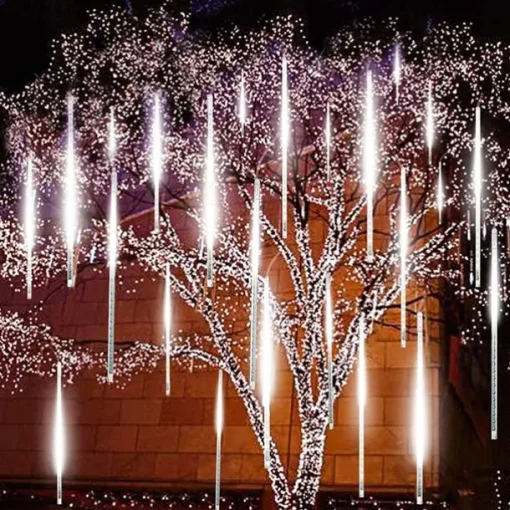 4 Pack Meteor Shower Rain String Lights 50cm Outdoor Christmas Lights Outdoor Decorations 100-240V 32 Tubes 960LED String Lights Waterproof for Christmas Wedding Party Christmas Trees Holiday Wedding