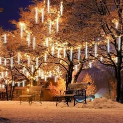 4 Pack Meteor Shower Rain String Lights 50cm Outdoor Christmas Lights Outdoor Decorations 100-240V 32 Tubes 960LED String Lights Waterproof for Christmas Wedding Party Christmas Trees Holiday Wedding