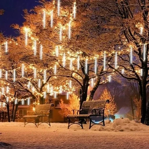 4 Pack Meteor Shower Rain String Lights 50cm Outdoor Christmas Lights Outdoor Decorations 100-240V 32 Tubes 960LED String Lights Waterproof for Christmas Wedding Party Christmas Trees Holiday Wedding