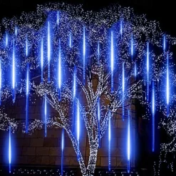 4 Pack Meteor Shower Rain String Lights 50cm Outdoor Christmas Lights Outdoor Decorations 100-240V 32 Tubes 960LED String Lights Waterproof for Christmas Wedding Party Christmas Trees Holiday Wedding