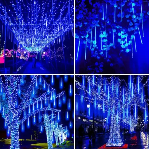 4 Pack Meteor Shower Rain String Lights 50cm Outdoor Christmas Lights Outdoor Decorations 100-240V 32 Tubes 960LED String Lights Waterproof for Christmas Wedding Party Christmas Trees Holiday Wedding