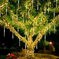 4 Pack Meteor Shower Rain String Lights 50cm Outdoor Christmas Lights Outdoor Decorations 100-240V 32 Tubes 960LED String Lights Waterproof for Christmas Wedding Party Christmas Trees Holiday Wedding