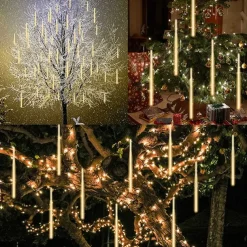 4 Pack Meteor Shower Rain String Lights 50cm Outdoor Christmas Lights Outdoor Decorations 100-240V 32 Tubes 960LED String Lights Waterproof for Christmas Wedding Party Christmas Trees Holiday Wedding