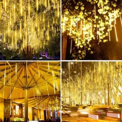 4 Pack Meteor Shower Rain String Lights 50cm Outdoor Christmas Lights Outdoor Decorations 100-240V 32 Tubes 960LED String Lights Waterproof for Christmas Wedding Party Christmas Trees Holiday Wedding