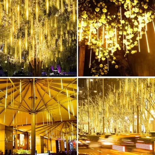 4 Pack Meteor Shower Rain String Lights 50cm Outdoor Christmas Lights Outdoor Decorations 100-240V 32 Tubes 960LED String Lights Waterproof for Christmas Wedding Party Christmas Trees Holiday Wedding