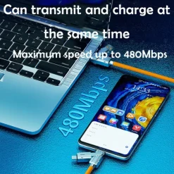 1 Pack Multi Charging Cable 3.3ft USB C to USB C / Lightning USB A to micro USB / USB C 6 A Charging Cable Fast Charging High Data Transfer Durable 4 in 1 Easy carry For Macbook iPad Samsung Phone