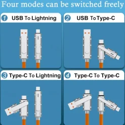 1 Pack Multi Charging Cable 3.3ft USB C to USB C / Lightning USB A to micro USB / USB C 6 A Charging Cable Fast Charging High Data Transfer Durable 4 in 1 Easy carry For Macbook iPad Samsung Phone