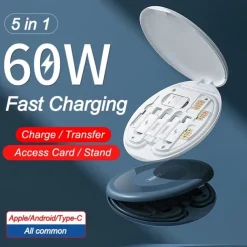 1 Pack Remax USB Adapter Cable Conversion Storage Box Multi-Type Charging Line Convertor Lightning Type C Micro Data Transfer Tool Contains Sim Card Slot Tray Eject Pin Use as Phone Holder