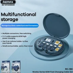 1 Pack Remax USB Adapter Cable Conversion Storage Box Multi-Type Charging Line Convertor Lightning Type C Micro Data Transfer Tool Contains Sim Card Slot Tray Eject Pin Use as Phone Holder
