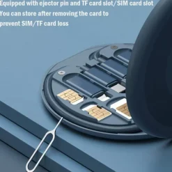 1 Pack Remax USB Adapter Cable Conversion Storage Box Multi-Type Charging Line Convertor Lightning Type C Micro Data Transfer Tool Contains Sim Card Slot Tray Eject Pin Use as Phone Holder