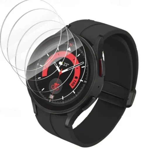 4 Pack Screen Protector for Galaxy Watch 5 Pro Waterproof Tempered Glass Screen Protector Cover Compatible with Samsung Galaxy Watch 5 Pro 45mm 9H Hardness Crystal Clear Scratch Resist