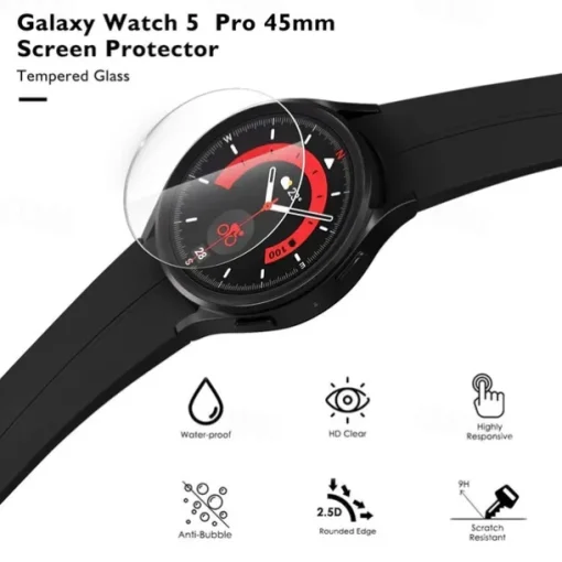4 Pack Screen Protector for Galaxy Watch 5 Pro Waterproof Tempered Glass Screen Protector Cover Compatible with Samsung Galaxy Watch 5 Pro 45mm 9H Hardness Crystal Clear Scratch Resist