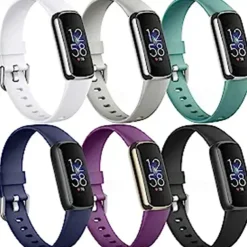 6 Pack Smart Watch Band Compatible with Fitbit Luxe Soft Silicone Smartwatch Strap Adjustable Solo Loop Women Men Sport Band Replacement Wristband