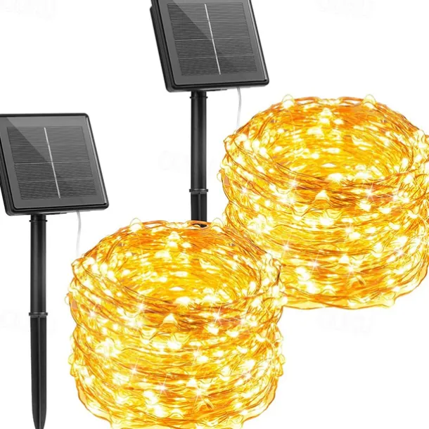 2 Pack Solar String Lights Christmas Lights Decoration Outdoor 12m 120LEDs Fairy Copper Wire Lights with 8 Modes Waterproof Decoration Copper Wire Lights for Patio Yard Trees Christmas Wedding Party