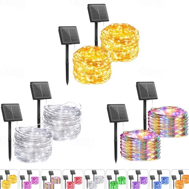 2 Pack Solar String Lights Christmas Lights Decoration Outdoor 12m 120LEDs Fairy Copper Wire Lights with 8 Modes Waterproof Decoration Copper Wire Lights for Patio Yard Trees Christmas Wedding Party