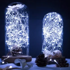 2 Pack Solar String Lights Christmas Lights Decoration Outdoor 12m 120LEDs Fairy Copper Wire Lights with 8 Modes Waterproof Decoration Copper Wire Lights for Patio Yard Trees Christmas Wedding Party