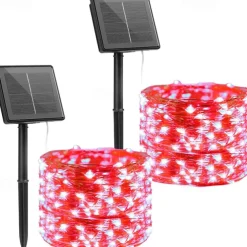 2 Pack Solar String Lights Christmas Lights Decoration Outdoor 12m 120LEDs Fairy Copper Wire Lights with 8 Modes Waterproof Decoration Copper Wire Lights for Patio Yard Trees Christmas Wedding Party