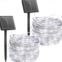 2 Pack Solar String Lights Christmas Lights Decoration Outdoor 12m 120LEDs Fairy Copper Wire Lights with 8 Modes Waterproof Decoration Copper Wire Lights for Patio Yard Trees Christmas Wedding Party