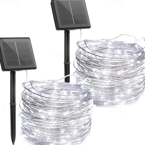 2 Pack Solar String Lights Christmas Lights Decoration Outdoor 12m 120LEDs Fairy Copper Wire Lights with 8 Modes Waterproof Decoration Copper Wire Lights for Patio Yard Trees Christmas Wedding Party