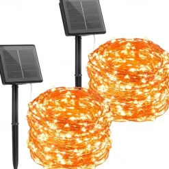 2 Pack Solar String Lights Christmas Lights Decoration Outdoor 12m 120LEDs Fairy Copper Wire Lights with 8 Modes Waterproof Decoration Copper Wire Lights for Patio Yard Trees Christmas Wedding Party