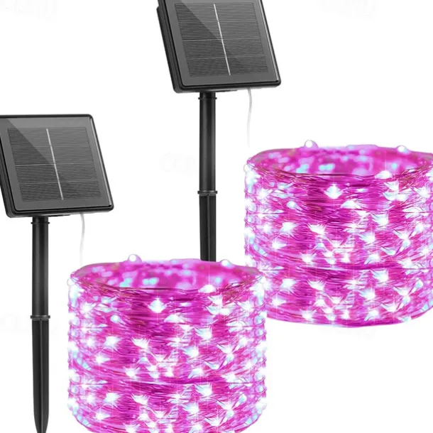 2 Pack Solar String Lights Christmas Lights Decoration Outdoor 12m 120LEDs Fairy Copper Wire Lights with 8 Modes Waterproof Decoration Copper Wire Lights for Patio Yard Trees Christmas Wedding Party