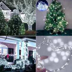 2 Pack Solar String Lights Christmas Lights Decoration Outdoor 12m 120LEDs Fairy Copper Wire Lights with 8 Modes Waterproof Decoration Copper Wire Lights for Patio Yard Trees Christmas Wedding Party