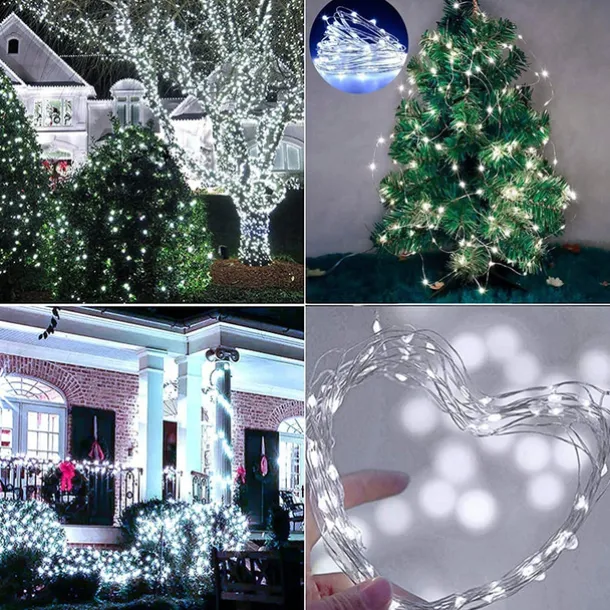 2 Pack Solar String Lights Christmas Lights Decoration Outdoor 12m 120LEDs Fairy Copper Wire Lights with 8 Modes Waterproof Decoration Copper Wire Lights for Patio Yard Trees Christmas Wedding Party