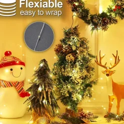 2 Pack Solar String Lights Christmas Lights Decoration Outdoor 12m 120LEDs Fairy Copper Wire Lights with 8 Modes Waterproof Decoration Copper Wire Lights for Patio Yard Trees Christmas Wedding Party