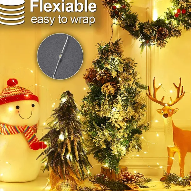2 Pack Solar String Lights Christmas Lights Decoration Outdoor 12m 120LEDs Fairy Copper Wire Lights with 8 Modes Waterproof Decoration Copper Wire Lights for Patio Yard Trees Christmas Wedding Party